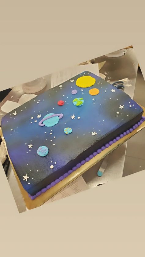 Space Sheet Cake Ideas, Buttercream Space Birthday Cake, Galaxy Sheet Cake Ideas, Outer Space Sheet Cake, Space Theme Sheet Cake, Astronaut Sheet Cake, Two The Moon Sheet Cake, Easy Space Cake, Galaxy Sheet Cake