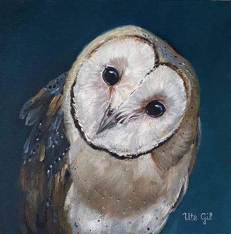 Original Fine Art By © Ute Gil in the DailyPaintworks.com Fine Art Gallery Owl Painting Acrylic, Acrylic Step By Step, Gallery Website, Owl Painting, Owl Tattoo, Owl Bird, Still Life Art, Barn Owl, Daily Paintworks