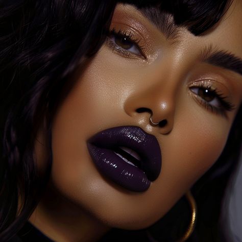 Dark Lipstick Looks, Black Lipstick Looks, Gothic Lips, Black Lipgloss, Black Lipstick Look, Purple Lipstick Makeup, Black Lip Liner, Dark Purple Lips, Aqua Tofana