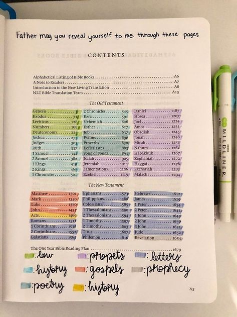 Bible Book Organization, Easter Bible Study Notes, Bible Study Cheat Sheet, Bible Schedule Reading, Bible Study Desk Ideas, How To Organize Your Bible Table Of Contents, Annotating Bible Aesthetic, Bible Tab Ideas, Teenage Bible Study Ideas