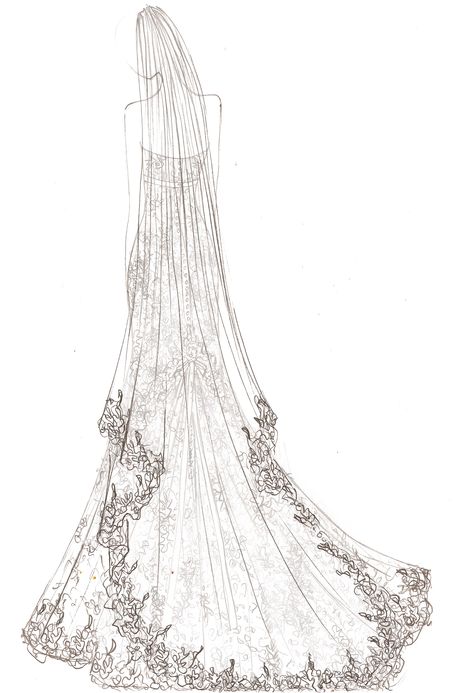 Veil Sketch, Veil Illustration, Veil Drawing, Bridal Vail, Bespoke Illustration, Collection Moodboard, Wedding Dress Drawings, Lace Drawing, Illustration Wedding