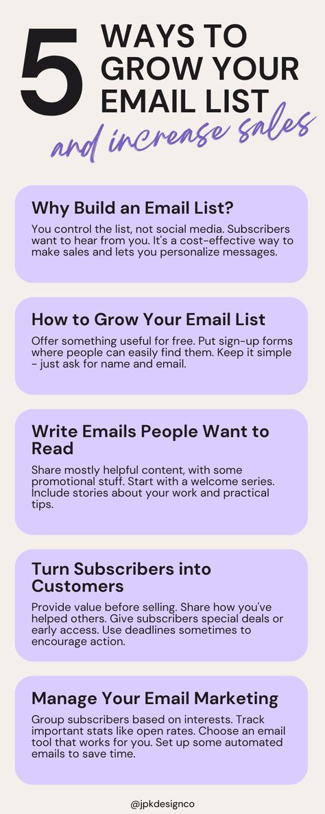 How to Grow Your Email List and Sell More | JPK Design Co Grow Email List, Launch Checklist, Business Email, Website Services, Business Emails, Online Business Marketing, Your Values, Marketing Template, Custom Website