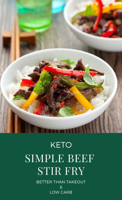 This easy Keto friendly beef stir fry recipe is fresh, delicious and low-carb. The Non-Keto people in your life will never know how healthy and low carb it is because it's bursting with flavor and has an authentic Asian flavor. No separate dinners for the family when you make this dish. It's a crowd pleaser and looks GORGEOUS on the table. #ketostirfry #lowcarbdinnerrecipe #easyketodinner #lowcarbasianmeals via @https://www.pinterest.com/castleinthemountains/ Low Carb Beef Stir Fry, Simple Beef Stir Fry, Beef Stir Fry Recipe, Keto Stir Fry, Beef Stir Fry Recipes, Keto Beef, Breakfast Soup, Stir Fry Recipe, Simple Keto