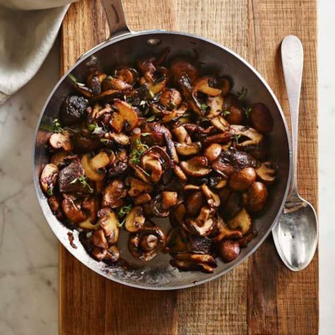 Mushrooms with Shallots and Sherry | Williams Sonoma Aip Veggies, Recipes Mushrooms, Sherry Recipes, Pork Marsala, Thanksgiving Vegetables Side Dishes, Thanksgiving Vegetable Sides, Shallot Recipes, Thanksgiving Style, Thanksgiving Vegetables