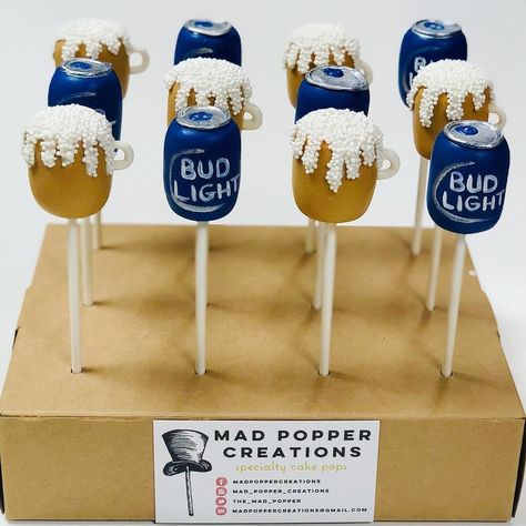 Cake Pops For Men Birthdays, Bud Light Party Theme, 40th Birthday Cake Pops, Budlight Party Ideas, 21st Birthday Cake Pops, Cake Pops For Men, Beer Cake Pops, Bud Light Birthday, Beer Centerpieces