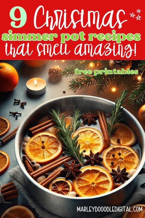 Fill your home with the cozy scents of the season with these 9 easy Christmas simmer pot recipes! Each recipe uses just 4 ingredients or less and can be made on the stovetop or in a crockpot. Plus, download free printable gift tags to create the perfect homemade holiday gifts. These simple simmer blends are great for gifting or enjoying yourself. Get your free printables today! Holiday Simmering Pot, Christmas Simmering Pot Recipes, Christmas Simmer Potpourri, Simmer Pots For Fall, Simmer Pot Recipes Christmas Gift, Christmas Smelling Pot, Holiday Summer Pot, Diy Christmas Simmering Potpourri, Christmas Pot Simmer