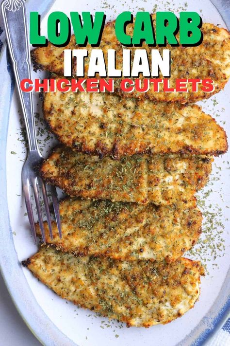 This low carb Italian chicken cutlet recipe is a high-protein, flavor-packed dish that’s perfect for a healthy meal. The chicken is dipped in creamy Greek yogurt to help the crispy pork rind crumb breading stick, making it both low-carb and delicious. Whether you’re following a keto diet or just looking for a quick and easy dinner, these chicken cutlets deliver on taste and nutrition! Healthy Chicken Cutlet Recipes, High Protein Meals Chicken, Italian Chicken Cutlet, Chicken Cutlets Recipes, Low Carb Chicken Breast Recipes, Italian Chicken Cutlets, Dinner Schedule, Christmas Main Course Recipes, Low Carb Italian