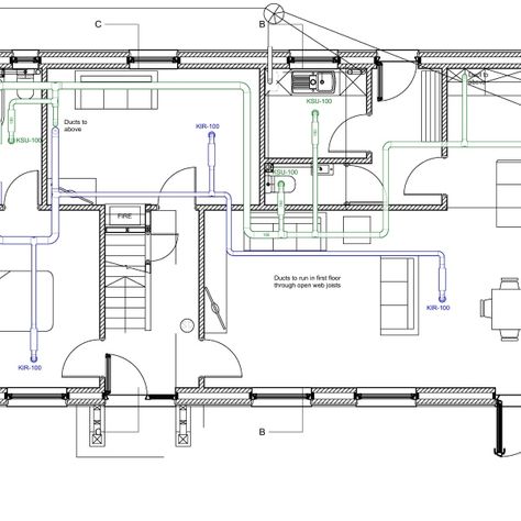 Building services engineer Alan Clarke explains heating, plumbing and ventilation system designs for a new Passivhaus. House Plumbing Diagram, Plumbing Diagram, House Plumbing, Hvac Duct, House Heating, Eco Homes, Floor Plan Ideas, Mechanical Ventilation, Environmental Engineering