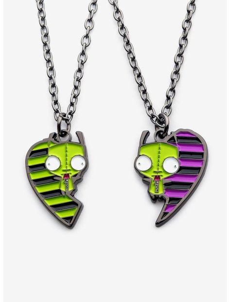 Bestie Necklaces, Heart Best Friend, Invader Zim Gir, Zim Gir, Scene Jewelry, Striped Heart, Love You Bestie, Scene Accessories, Silly Clothes