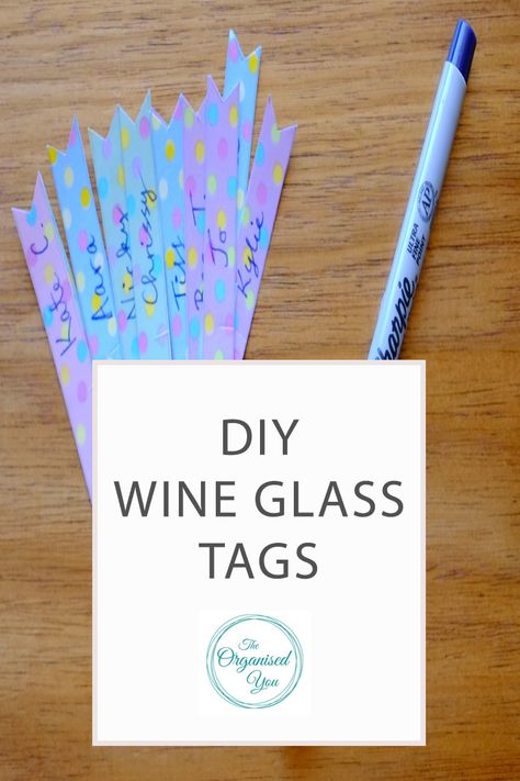 DIY Wine glass tags - if you're entertaining and want to make the night easier on yourself, why not try creating these DIY wine glass tags? It will save you some major cleaning up at the end of the night and keep you a little less stressed. Click through to read the step-by-step guide to making your own wine glass tags Diy Name Tags, Wine Glass Tags, Make Your Own Wine, Night Run, Family Command Center, How To Make Labels, Wine Tags, Household Organization, Diy Tags