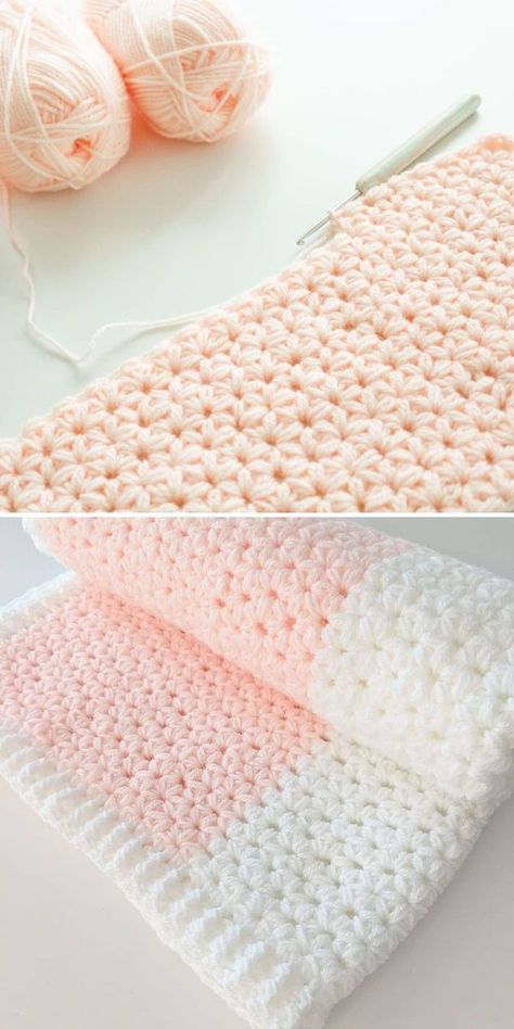 Squishy blankets are perfect for babies, because they keep them warm and cozy. Use the softest yarn you can find, combine it with simple stitches... and voila! Crocheter behind The Pretty Knot knows it well, and you can see the effect in the pictures below. How cute is this peachy pink with white? #jasminestitch #crochetstitch #hotpad #crochetstitch #freecrochetpattern #crochetpattern Jasmine Stitch Crochet Border, Crochet Jasmine Stitch Blanket, Jasmine Crochet Blanket, Jasmine Crochet Pattern, Jasmine Stitch Crochet Pattern, Jasmine Stitch Granny Square, Pink Baby Blanket Crochet, Pink Crochet Baby Blanket, Jasmine Stitch Crochet Blanket