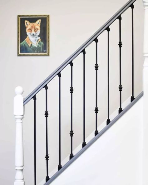 Matte Black "Enfield" Steel Stair Spindles Metal Stair Spindles, Staircase Kits, Stair Spindles, Spindle Design, Staircase Handrail, Stair Hardware, Double Twist, Singles Twist, Steel Stairs