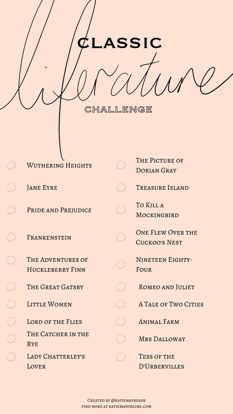 Classic Literature Checklist, Books Everyone Should Read Checklist, Classic Literature List, Classic Books List, Endless Library, Music Challenge, Book Bucket, Tbr List, Books Everyone Should Read