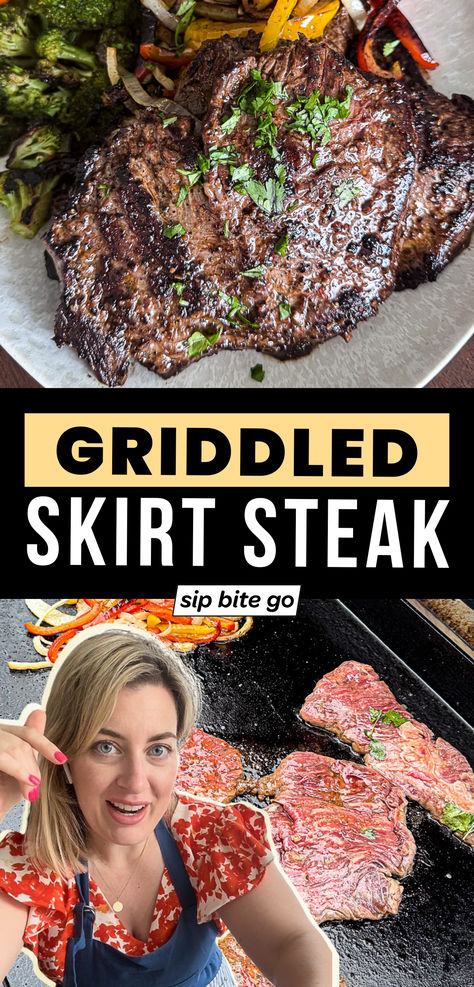 Griddled family style skirt steak dinner before and after Skirt Steak On Blackstone Griddle, Skirt Steak Blackstone, Blackstone Skirt Steak, Beef Skirt Recipes, Skirt Steak Fajitas, Beef Loin, Simple Marinade, Skirt Steak Recipes, Grilled Skirt Steak