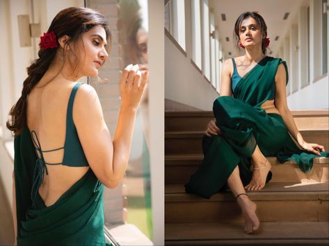 Taapsee Pannu is know for her bold and brave avatar, picking out-of-the-box roles in her films and the actress is a self-made name in the Bollywood industry. She recently posted a pic in green saree, roses in her hair, reminding her classic character in the movie Haseen Dilruba, where she was the hearthrob of many. View this post on Instagram A post shared by Taapsee Pannu (@taapsee) Taapsee Pannu leaves fans in awe in her green saree, classic Haseen Dilruba Taap... Taapsee Pannu Saree, Tapsee Pannu Saree, Tapsee Pannu, Wallpaper Pink Cute, Taapsee Pannu, Wallpaper Pink, Green Saree, Soft Waves, Acting Skills