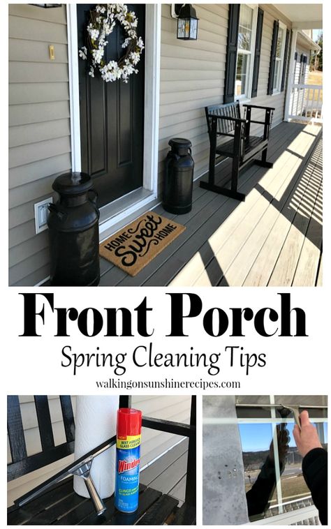 Porch Cleaning Tips, Front Porch Spring, Spring Cleaning Tips, Country Mansion, Cleaning Planner, Farmhouse Front Door, Walking On Sunshine, House Wife, Cleaning Lady