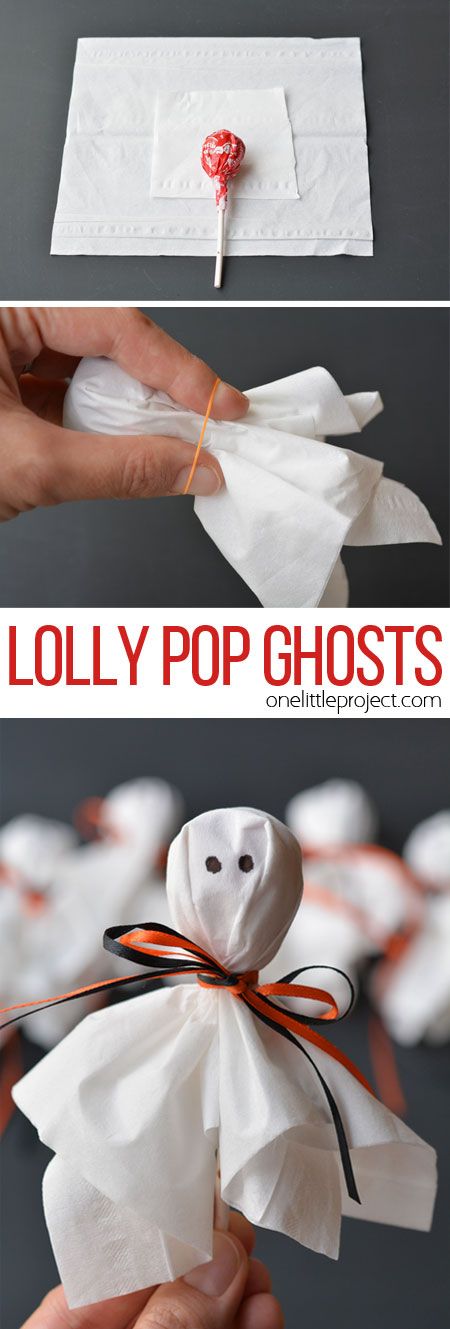 These lolly pop ghosts are SO CUTE! They're super easy and make a fun treat to send to school for Halloween! Ghost Lollipops, Pelottava Halloween, Halloween Fest, Adornos Halloween, Halloween Goodies, Halloween Tags, Halloween Craft, Birthday Halloween Party, Halloween Snacks