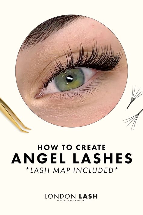 An image of angel lashes, how to create angel lashes, angel eyelash extensions with a lash map included, lash mapping, wispy, wispy hybrids Lash Extensions Mapping Styles Natural, Lashes Downturned Eyes, Eyelash Extension Maps, Winged Eyelash Extensions, Angel Eyes Lash Extensions, Angel Lash Mapping, Angel Lashes Extensions, Angel Eyelash Extensions Mapping, Angel Lash Extensions Mapping