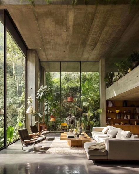 Concrete Houses Interior, Bookshelf Staircase, Concrete House Interior, Modern Concrete House, Concrete House Design, Brutalist Interior, Concrete Interiors, Earthship Home, Concrete Houses