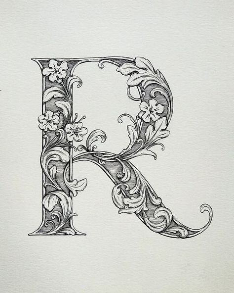 Letter Sketches Alphabet, Calligraphy R, Victorian Lettering, Gothic Calligraphy, Tattoo Lettering Fonts, Alphabet Fonts, Illumination Art, Fancy Letters, Hand Lettering Art