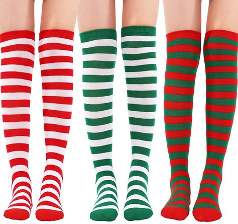 Xmas Display, Elf Socks, Elf Stocking, Striped Knee High Socks, Socks Knee High, Striped Stockings, Knee High Stockings, Over Knee Socks, Socks Christmas