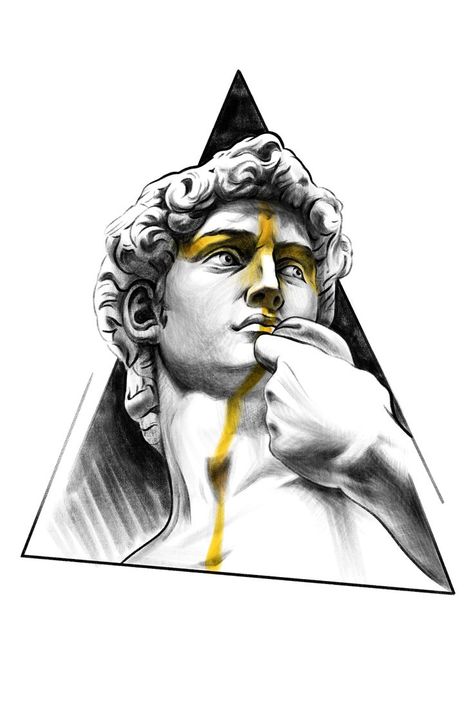 Michelangelo's David line art This illustration works perfectly for modern home decor graphics, print, shirt design, tattoo design, and many more. David Line Art, Michelangelo Tattoo, David By Michelangelo, Greece Tattoo, David Painting, David Tattoo, Roman Tattoo, Michelangelo's David, Eye Band