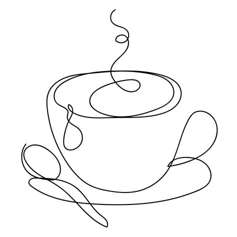 Minimal One Line Art, Line Art Tea Cup, One Line Drawing Coffee Cup, Tea Cup Line Drawing, Teacup Drawing Simple, Tea Cup Line Art, Coffee Cup Line Art, Tea Cup Art Drawing, Tea Cups Drawing