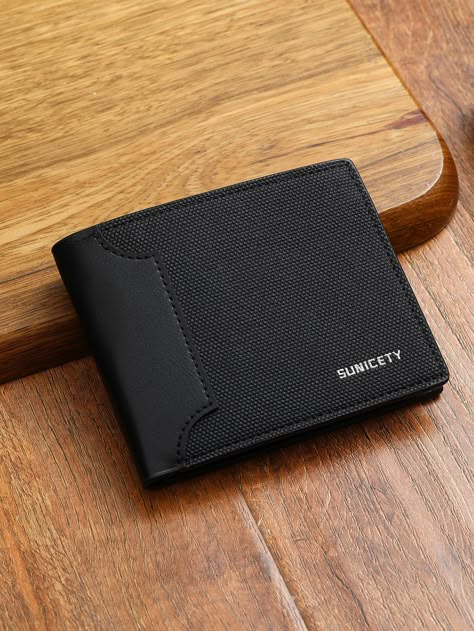 Black  Collar  PU Leather Letter Small Wallet Embellished   Wallets & Cardholders Men’s Wallet, Cool Wallets, Gents Wallet, Wallets For Boys, Leather Bag Tutorial, Leather Wallet Design, Slim Wallet Men, Dance Rooms, Mens Wallets