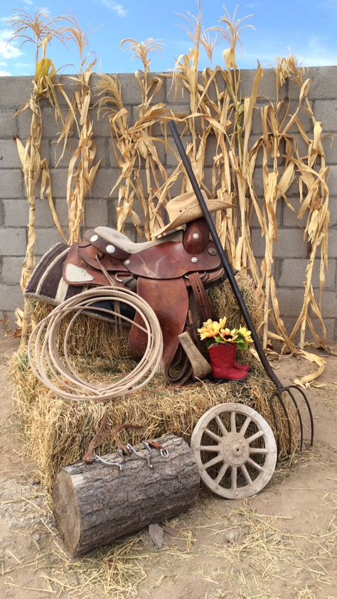 Cowboy Ideas Western Theme, Cowboy Background Western Theme Photo Booths, Western Theme Trunk Or Treat Ideas, Diy Western Photo Backdrop, Rustic Christmas Parade Float Ideas, Outdoor Western Birthday Party, Western Parties Decorations, Old West Decorations Western Theme, Cowboy Theme Party For Adults Backdrop