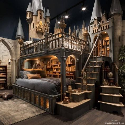 Harry Potter Bedroom Decor, Stile Harry Potter, Amazing Bedroom Designs, Harry Potter Room Decor, Dream Bedroom Inspiration, Harry Potter Bedroom, Cool Room Designs, Harry Potter Room, Cute Bedroom Decor