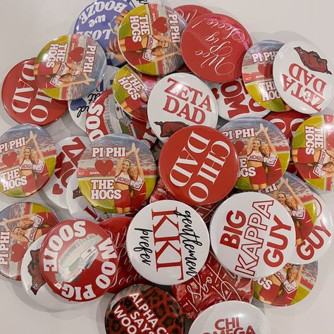 buttons are ready for pickup if you ordered for this weekends game! 💌💌💌 Gameday Buttons, Weekend Games, Button Ideas, Paper Pin, Pin Ideas, Pi Phi, Alpha Phi, Big Guy, Art Inspo