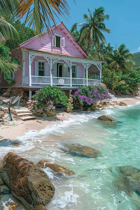 Cute Beach House Exterior, Eco House Exterior, Pink Beach House, Cute Beach House, Beachside House, House Near Beach, Beach Dream House, Beachy House, Cozy Beach House