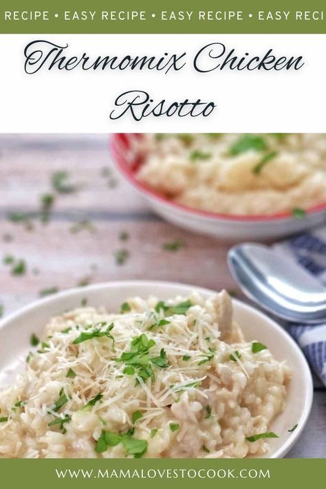 This Thermomix Chicken Risotto recipe is quick to make and gives you a rich creamy risotto with minimal effort. Perfect for a quick and easy family dinner. Thermomix Recipes Gluten Free, Easy Thermomix Dinner, Thermomix Risotto Recipes, Thermomix Chicken Recipes, Ovenless Dinners, Chicken Risotto Recipe, Tm6 Recipes, Thermomix Recipes Dinner, Risotto Recipes Chicken