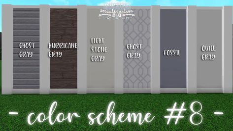 Modern Colour Palette Bloxburg, Blockburg House Colors, Bloxburg Exterior Color Pallete, Bloxburg Town Colour Scheme, Bloxburg Color Pallete Modern, Bloxburg Town Color Schemes, Color Pallets Bloxburg, Bloxburg Farmhouse Color Schemes, Modern House Colors Bloxburg