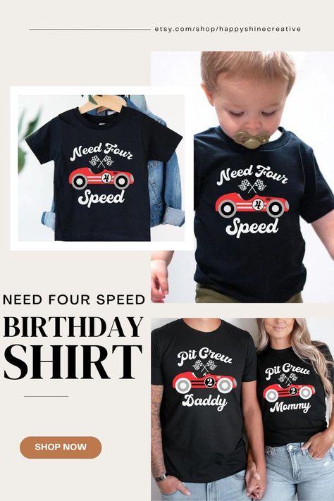 Rev up the celebration with our "Need Four Speed" Birthday Shirt! Perfect for the little speedster's 4th birthday, this race car-themed outfit brings excitement to the party. Let your birthday boy race into a year of fun with Happy Shine Creative's unique Racing Birthday Tee! 🏁🎂 #RaceCarBirthday #HappyShineCreative #4thBirthdayOutfit #BirthdayBoyShirt #RacingBirthdayTee #CarsThemeBirthday #HandmadeBirthdayApparel Car Birthday Outfit, Need 4 Speed Birthday, Need Four Speed Birthday, 4th Bday Theme, Need Four Speed, Racing Birthday, Birthday Boy Shirt, 1 To 100, Cars Theme Birthday Party