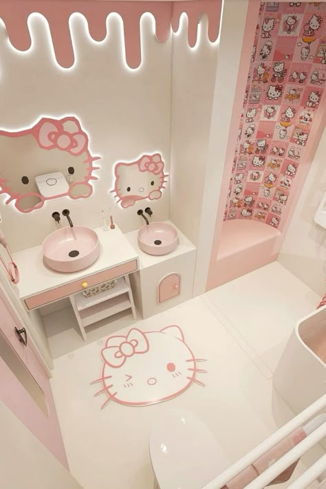 Hello Kitty Appliances, Photo Kawaii, Hello Kitty Bathroom, Cute Bathroom Ideas, Hello Kitty Room Decor, Hello Kitty Bedroom, Images Hello Kitty, Dream Bedroom Inspiration, Hello Kitty House