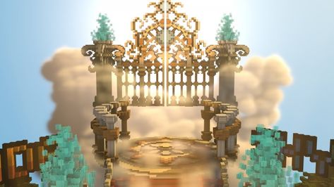 Sky Base Minecraft Ideas, Minecraft Heaven Build, Cloud House Minecraft, Cloud Castle Minecraft, Minecraft Heaven, Minecraft Clouds, Minecraft Sky Base, Minecraft Gate, Heaven's Gate