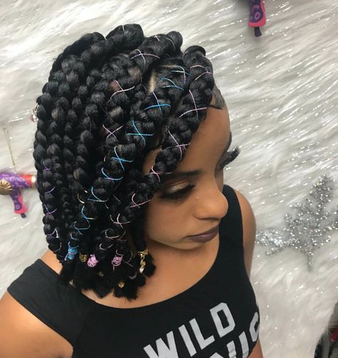 Chunky Bob Bob Box Braids Styles, Bob Braids Hairstyles, Short Box Braids Hairstyles, Short Box Braids, Jumbo Box Braids, Bob Braids, Long Box Braids, Box Braids Hairstyles For Black Women, Cool Braid Hairstyles