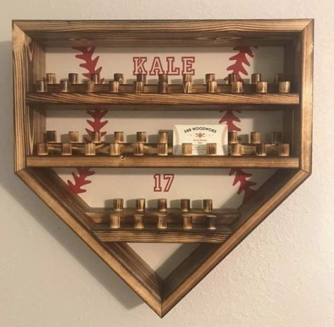 Baseball Shelf, Old Trophies, Ring Display Case, Baseball Ring, Baseball Flag, Trophy Display, Baseball Display, Boy Rooms, Ball Holder