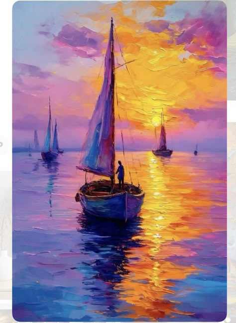 Boat In Water Painting, Boat Art Painting, Sail Boat Art, Shark Mermaid, Seaside Paintings, Sailboat Art, Marine Painting, Sailboat Painting, Boat Art