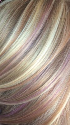 Gold Highlights On Blonde Hair, Rose Gold Hair Peekaboo, Rose Gold Hair With Blonde Highlights, Rose Gold Highlights Blonde Subtle, Blonde Hair Rose Gold Highlights, Rose Gold Lowlights Blondes, Ash Blonde With Pink, Blonde And Rose Gold Hair, Rose Gold And Blonde Highlights