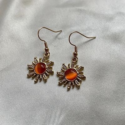 Faster shipping. Better service Cottagecore Earrings, Cottagecore Jewelry, Sun Earrings, Orange Crystals, Golden Sun, Alloy Earrings, Gold Alloys, Sunflower Design, Geometric Earrings