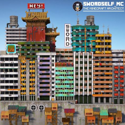 Minecraft Cyberpunk City, Cyberpunk Minecraft Builds, Cyberpunk Minecraft, Japanese Apartment Building, Minecraft Cyberpunk, Cyberpunk Dystopia, Minecraft Skyscraper, Hardcore Minecraft, Dystopian City