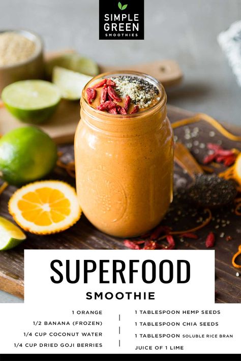 Goji Recipes, Goji Berry Smoothie, Smoothie Superfood, Goji Berry Recipes, Orange Smoothie Recipes, Dried Goji Berries, Superfood Smoothies, Smoothie Menu, Superfood Drinks