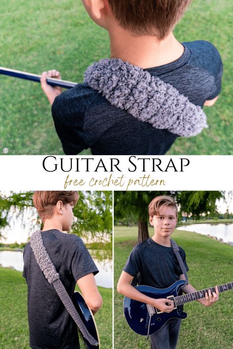 Crochet Gifts For Musicians, Crochet Guitar Pick Holder, Crochet Guitar Strap Pattern Free, Crochet Guitar Strap, Macrame Guitar Strap, Guitar Crochet, Boyfriend Crochet, Crochet Guitar, Summer Crochet Patterns Free