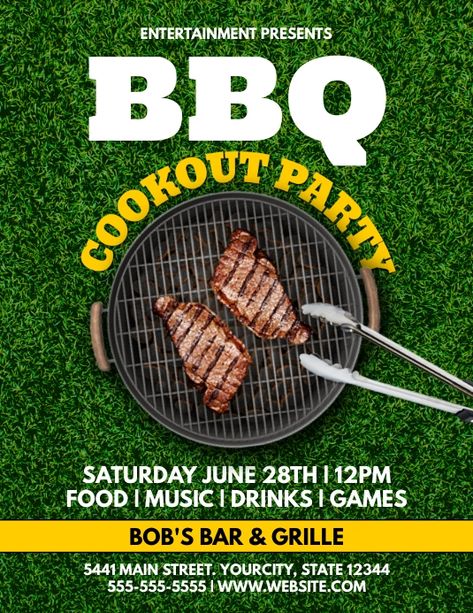 bbq event flyers, barbecue advertisement templates, bbq restaurant flyer event, bbq cookout party event flyers, barbeque flyers, bbq and grill templates. Bbq Advertising, Fliers Design, Bbq Flyer, School Event Flyer, Bbq Event, Bbq Theme, Cookout Party, Bbq Cookout, Ux Inspiration