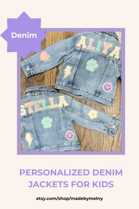 https://www.etsy.com/listing/1611430267/personalized-denim-jackets-for-kids?click_key=bba75b00cf330020556b5ee9a7e6cb964336c6bb%3A1611430267&click_sum=9035de41&ref=shop_home_active_4&pro=1&sts=1 Kids Jeans Jacket, Jean Jacket Patches, Trendy Sweatshirts, Jacket For Girls, Jean Jacket For Girls, Girls Denim Jacket, Patch Jacket, Kids Fashion Trends, Jackets Denim