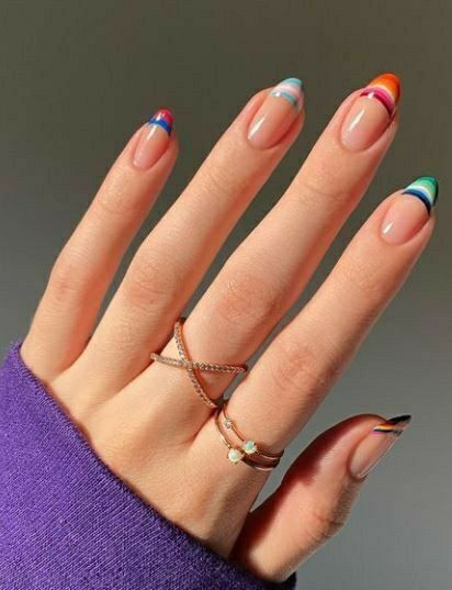 Late Summer Nails, Flag Nails, Popular Nail Colors, Pretty Nail Polish, French Tip Nail Designs, French Nail Designs, French Nail, Popular Nails, Rainbow Nails