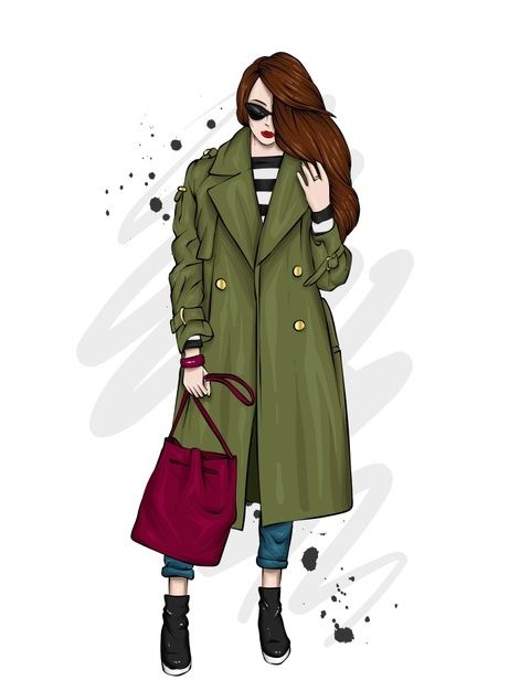 Beautiful girl in a stylish coat, trouse... | Premium Vector #Freepik #vector #vintage #sale #people #city Fashion Illustration Collage, Fashion Vector, Fashion Illustration Watercolor, Dress Design Drawing, Framed Photo Collage, Watercolor Fashion, Illustration Art Girl, Fashion Illustration Dresses, Stylish Coat