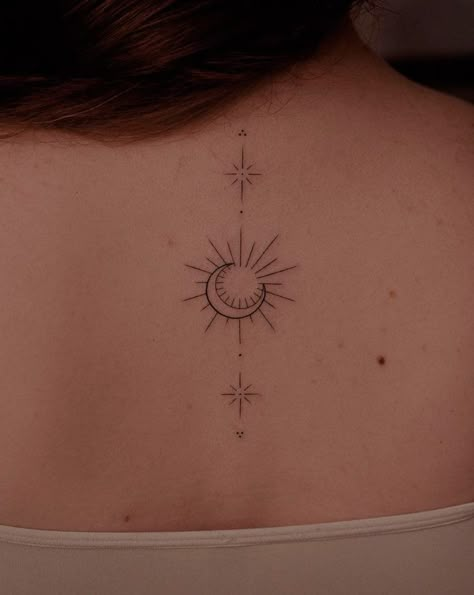 Moon Star Tattoo, Luna Tattoo, Sun Tattoo Designs, Stars Tattoo, Sunset Tattoos, Sun Tattoos, Discreet Tattoos, Sun Tattoo, Spine Tattoos